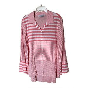 Habitat White/Red Mixed Striped Button Down Tab Sleeve Shirt Top Size Medium
